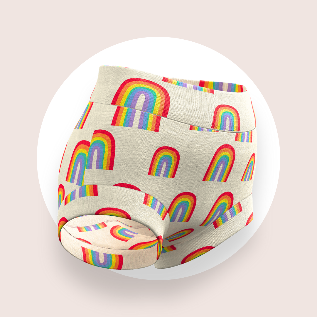 Kids Briefs with rainbows on a light background