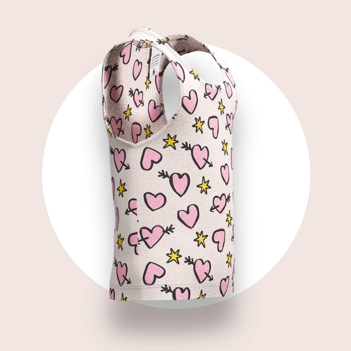 Lulu Funk Kids Singlet in Cosmic Hearts print (pink hearts, cupid arrows and yellow stars on white), view 3 of 7