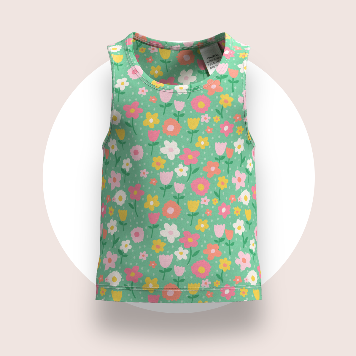 Lulu Funk Kids Singlet in Meadow print (pastel flowers on green), view 1 of 7