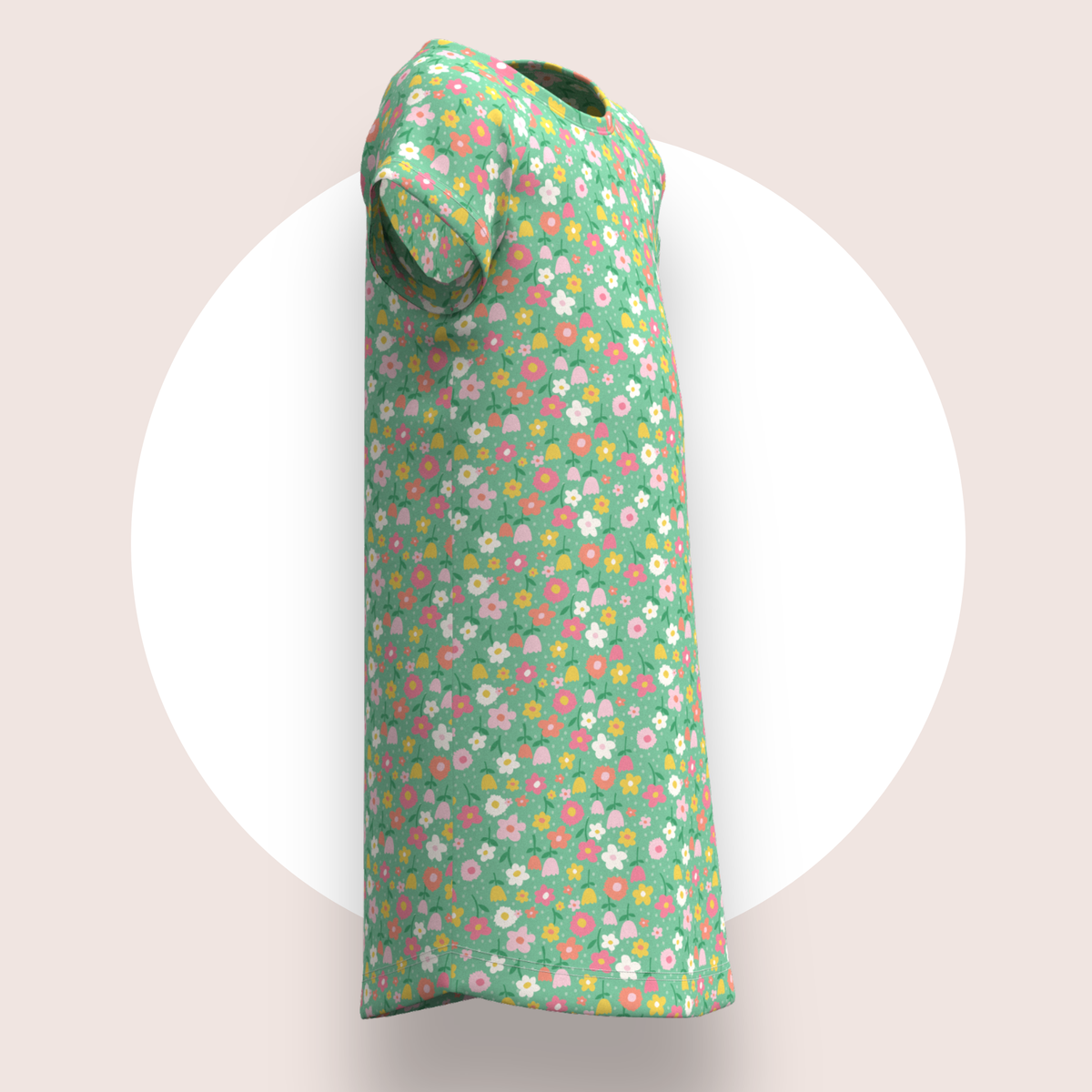 Lulu Funk Kids Nightie in Meadow print (pastel flowers on green), view 3 of 7