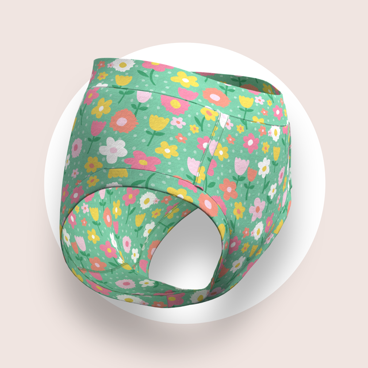 Lulu Funk Womens High Rise Brief in Meadow print (pink, yellow and white flowers on green), view 3 of 7