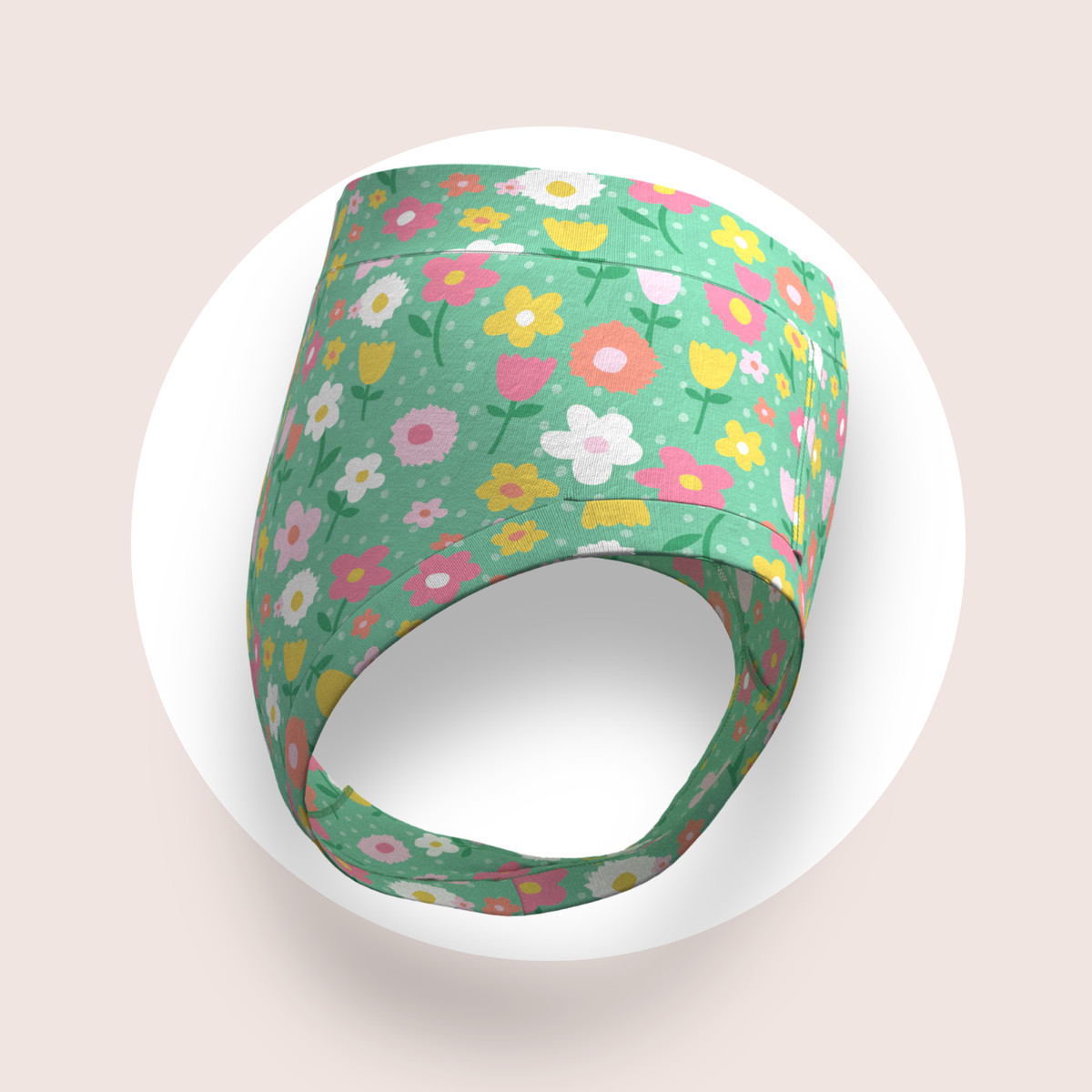 Lulu Funk Womens High Rise Brief in Meadow print (pink, yellow and white flowers on green), view 4 of 7
