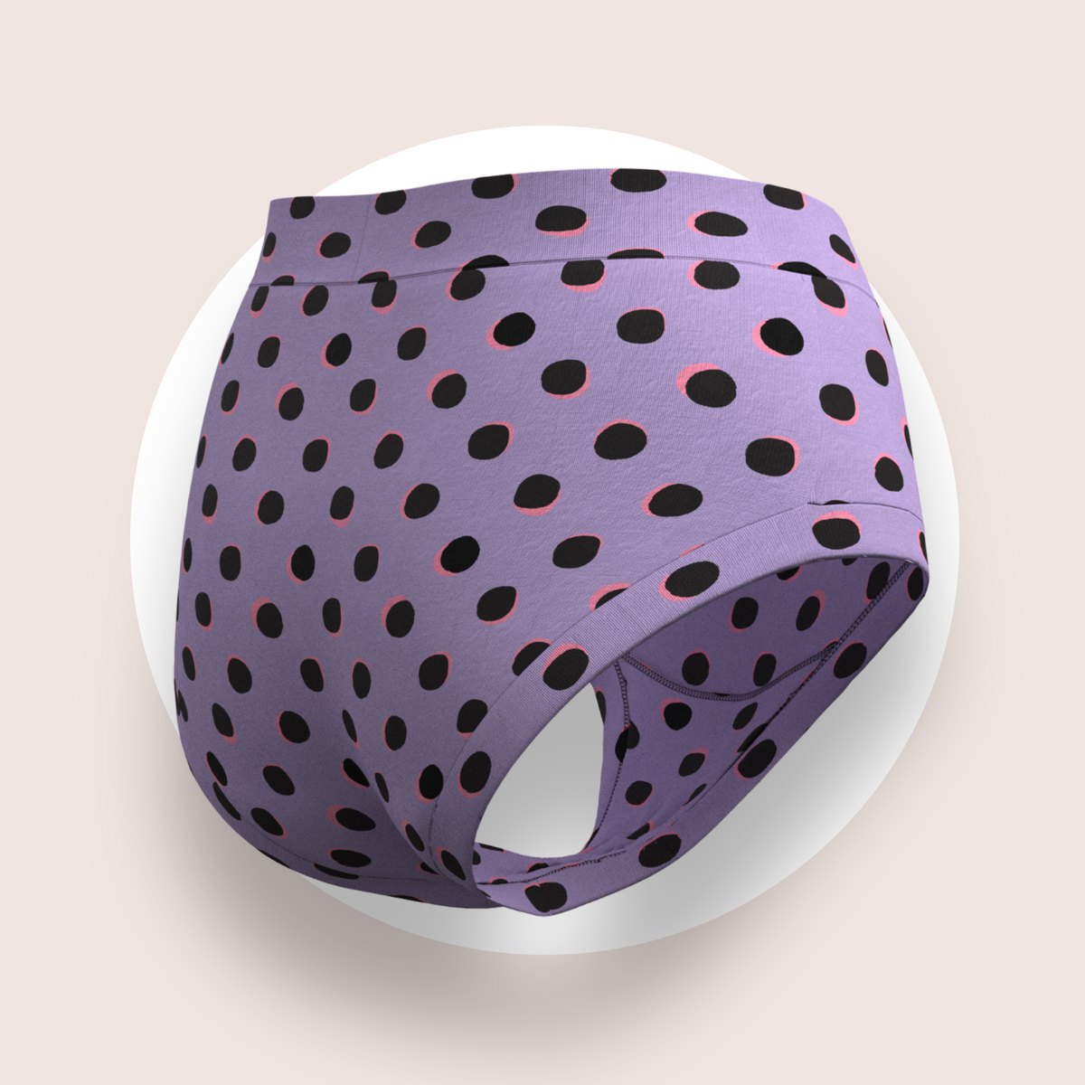 Lulu Funk Womens High Rise Brief in Neon Spot print (black spots on lilac), view 5 of 7