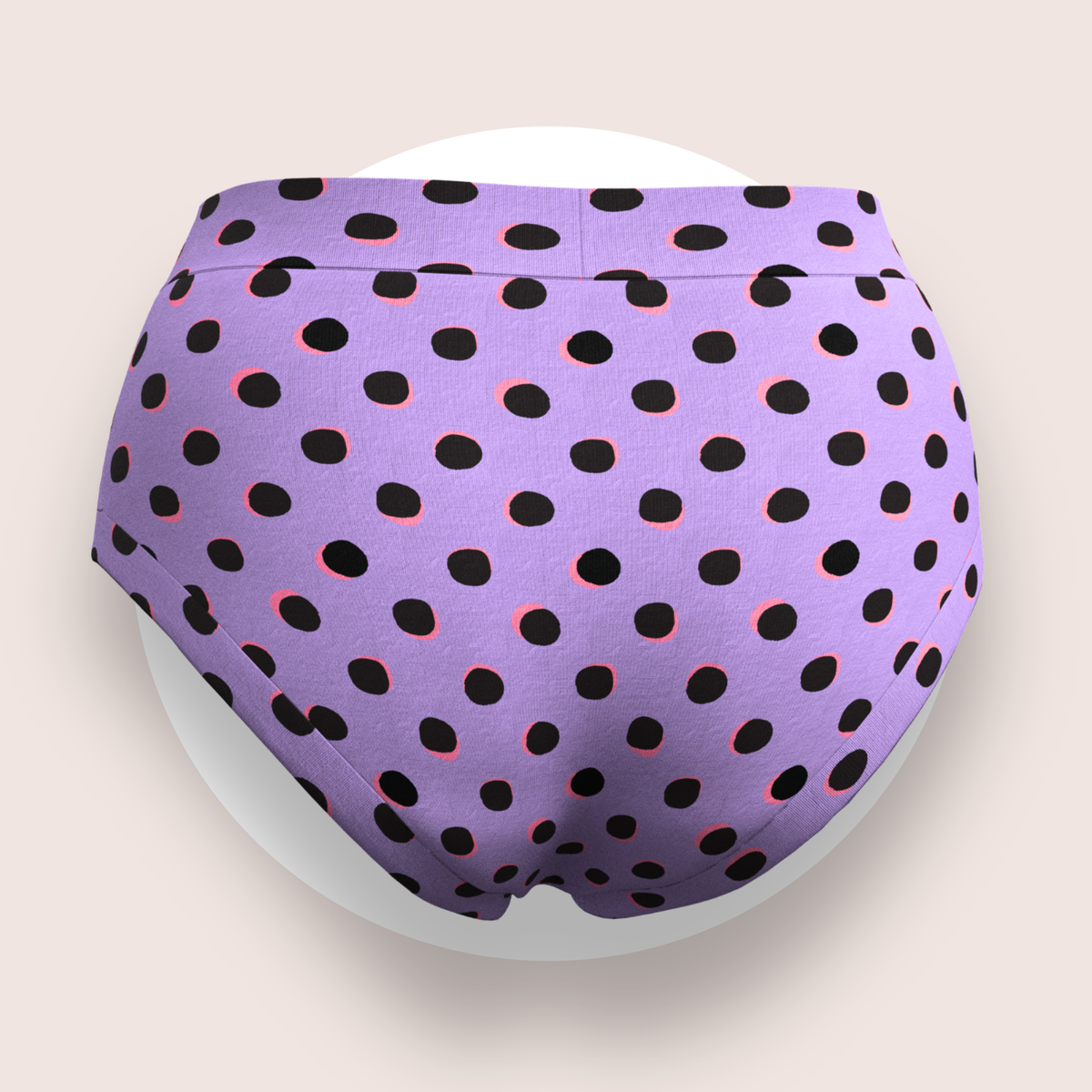 Lulu Funk Womens High Rise Brief in Neon Spot print (black spots on lilac), view 7 of 7