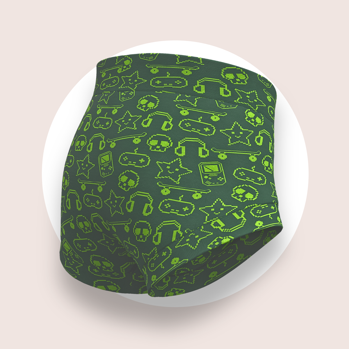Lulu Funk Faux-Front Brief in Pixel print (lime gaming icons on dark green), view 5 of 7