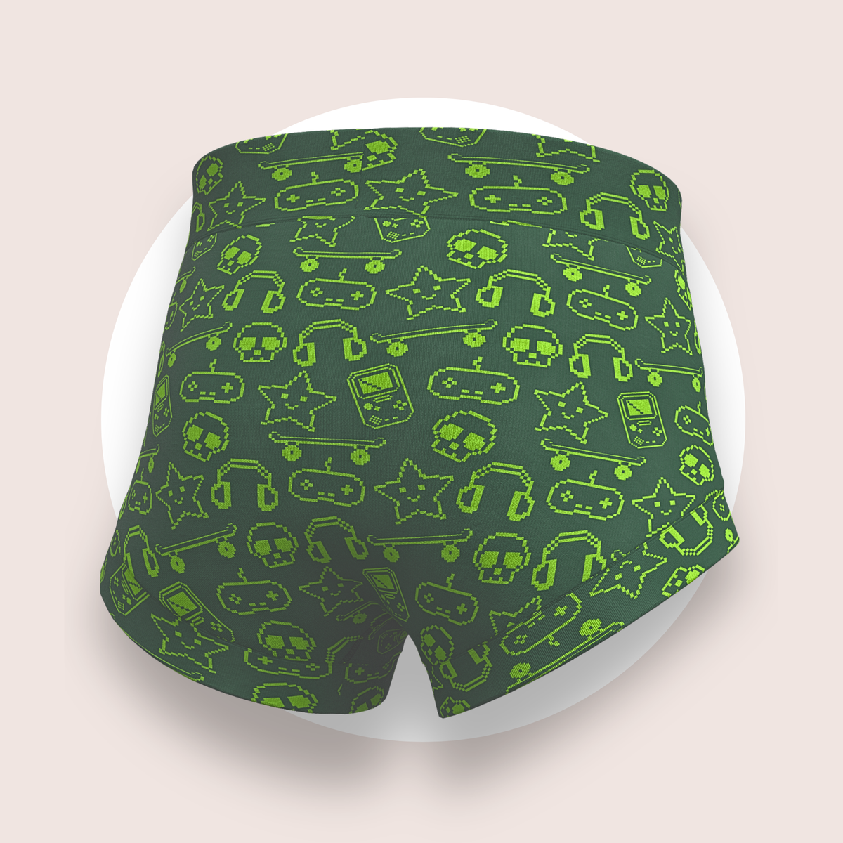 Lulu Funk Faux-Front Brief in Pixel print (lime gaming icons on dark green), view 6 of 7