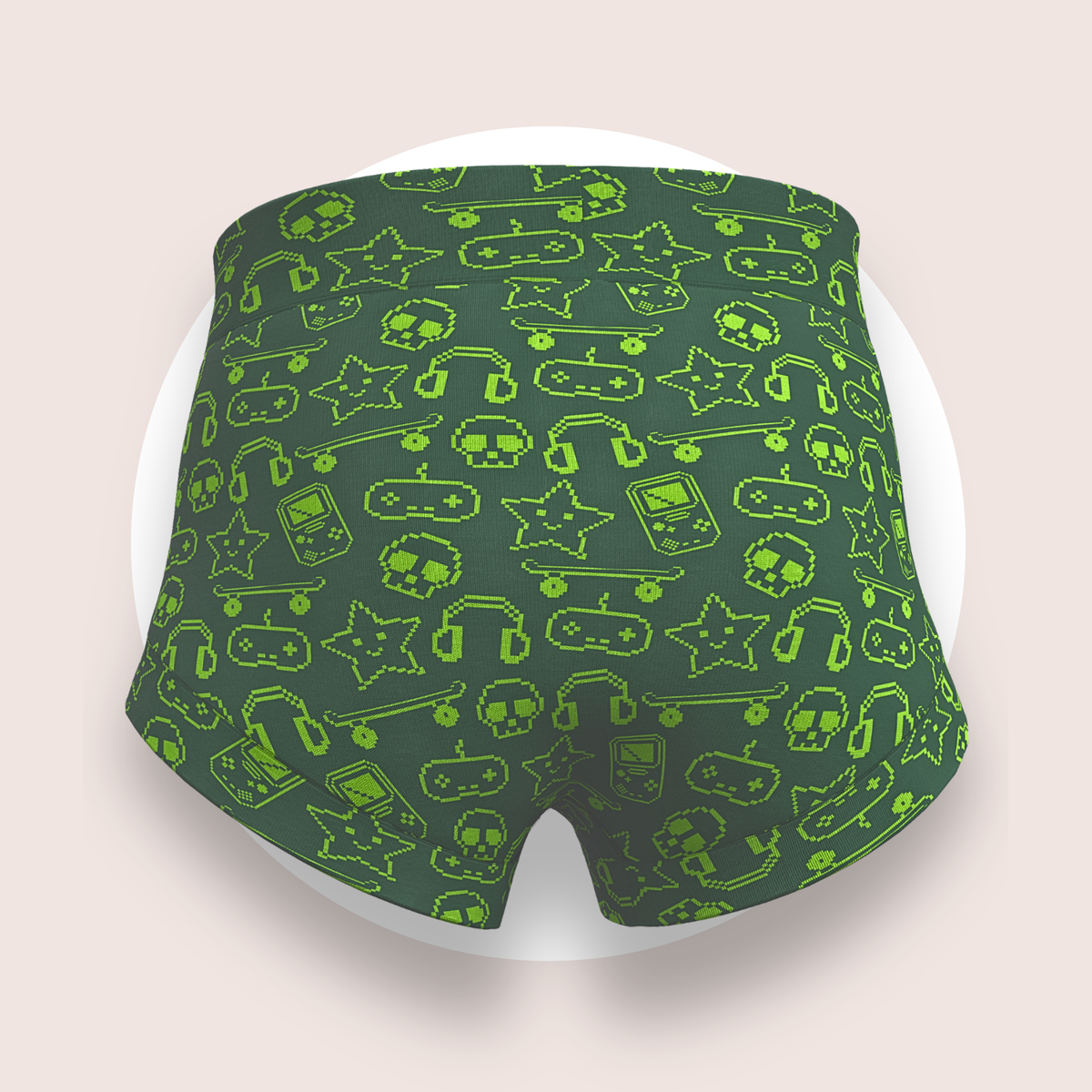 Lulu Funk Faux-Front Brief in Pixel print (lime gaming icons on dark green), view 7 of 7