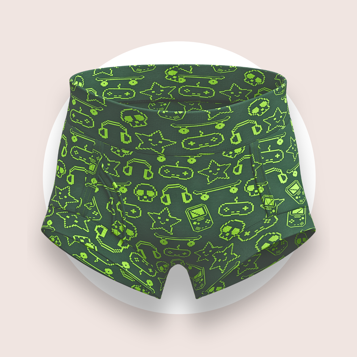 Lulu Funk Faux-Front Brief in Pixel print (lime gaming icons on dark green), view 1 of 7