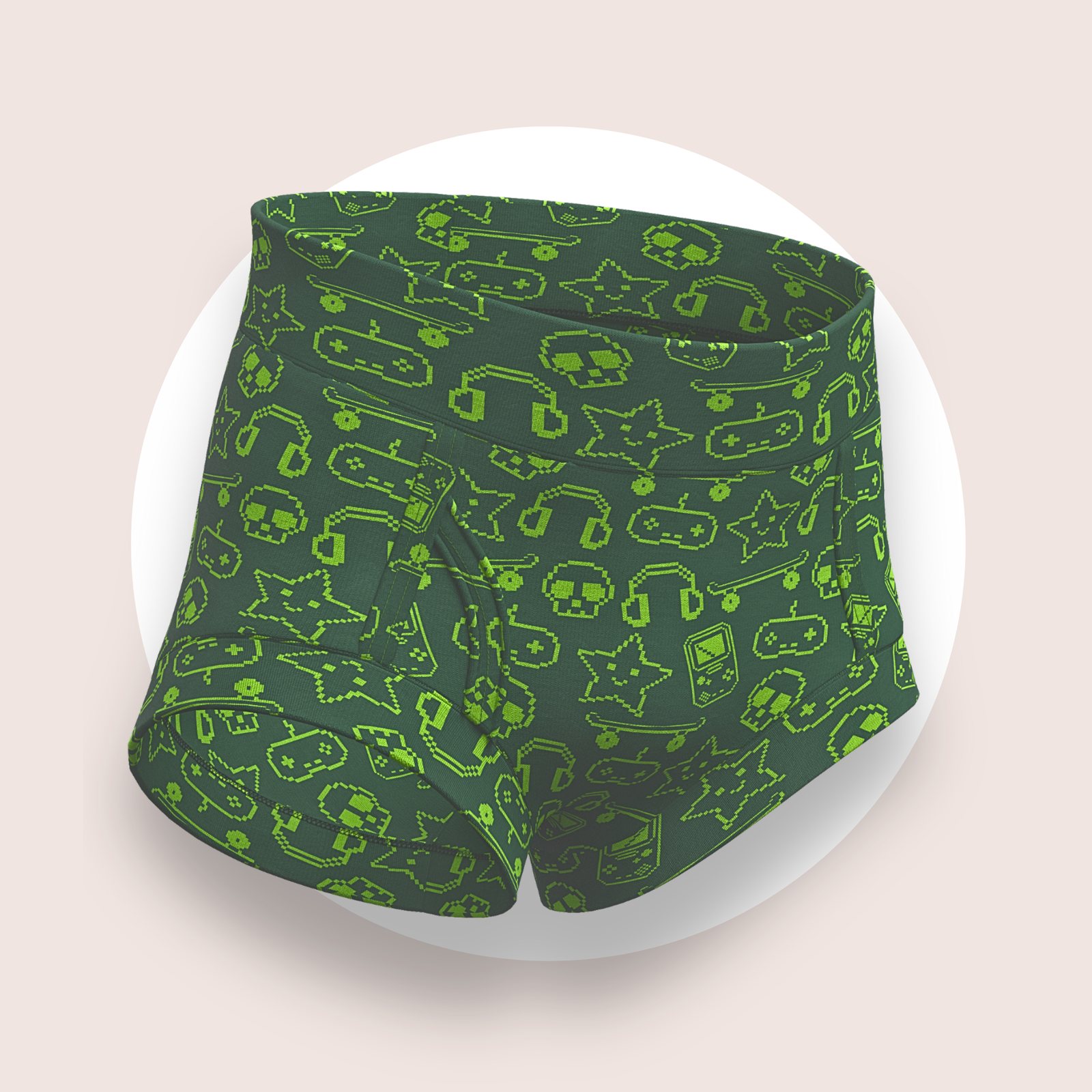 Lulu Funk Faux-Front Brief in Pixel print (lime gaming icons on dark green), view 1 of 7