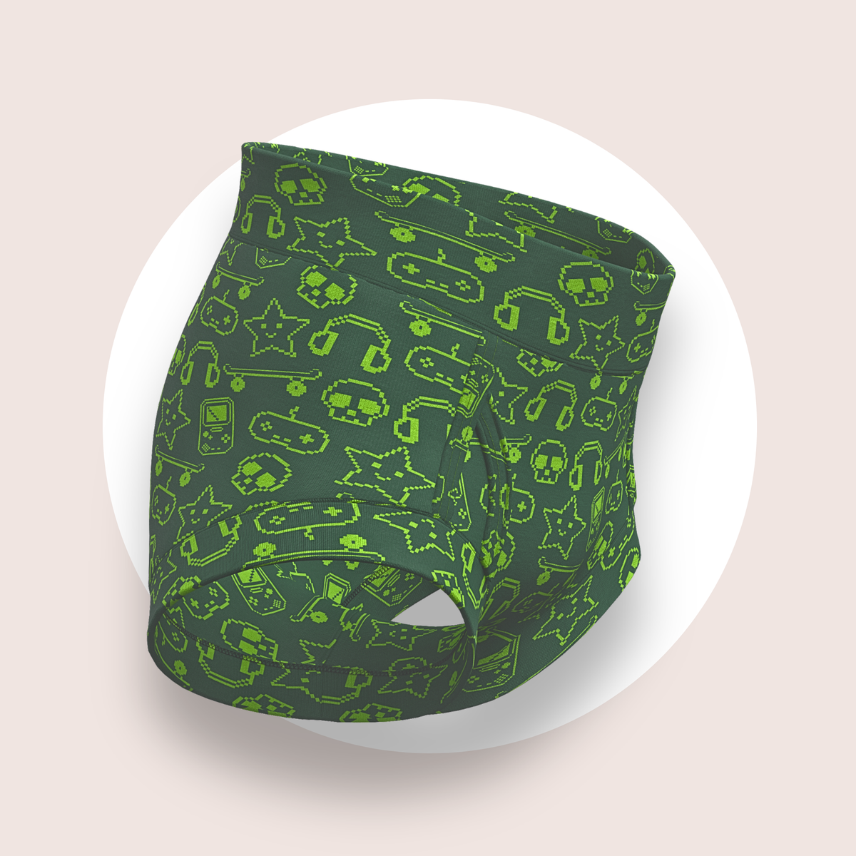 Lulu Funk Faux-Front Brief in Pixel print (lime gaming icons on dark green), view 3 of 7
