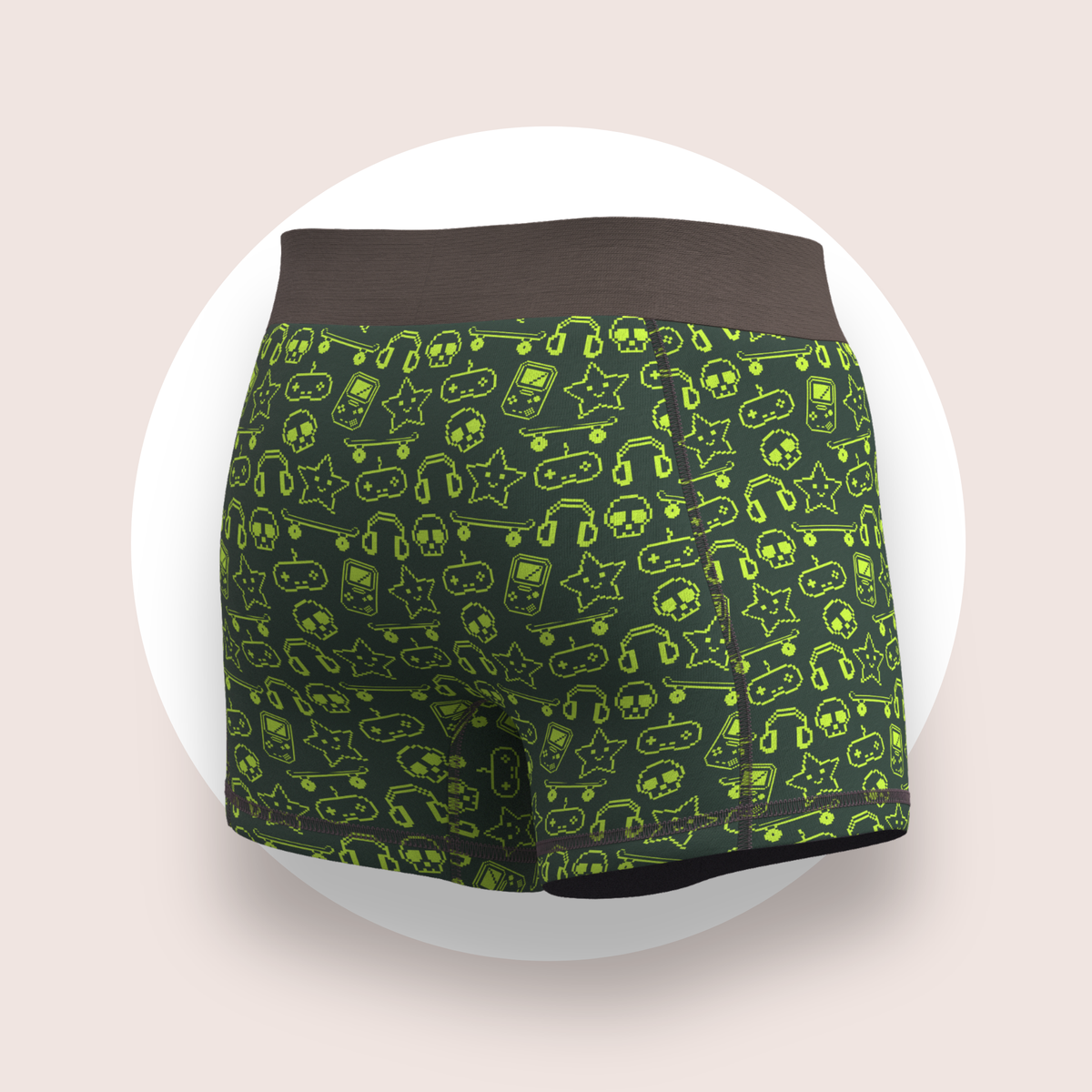 Lulu Funk Kids Boxer Brief in Pixel print (lime gaming icons on dark green), view 6 of 7