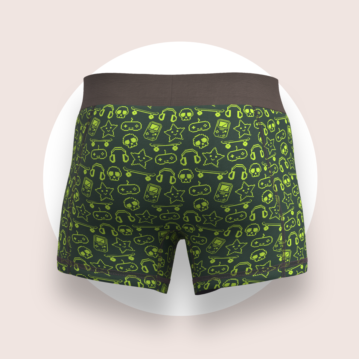 Lulu Funk Kids Boxer Brief in Pixel print (lime gaming icons on dark green), view 7 of 7