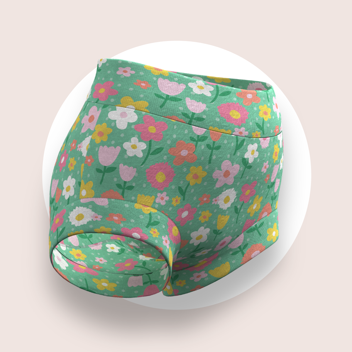 Lulu Funk Kids Brief in Meadow print (pink, yellow and white flowers on green), view 1 of 4