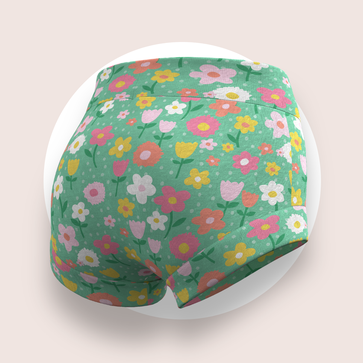 Lulu Funk Kids Brief in Meadow print (pink, yellow and white flowers on green), view 2 of 4