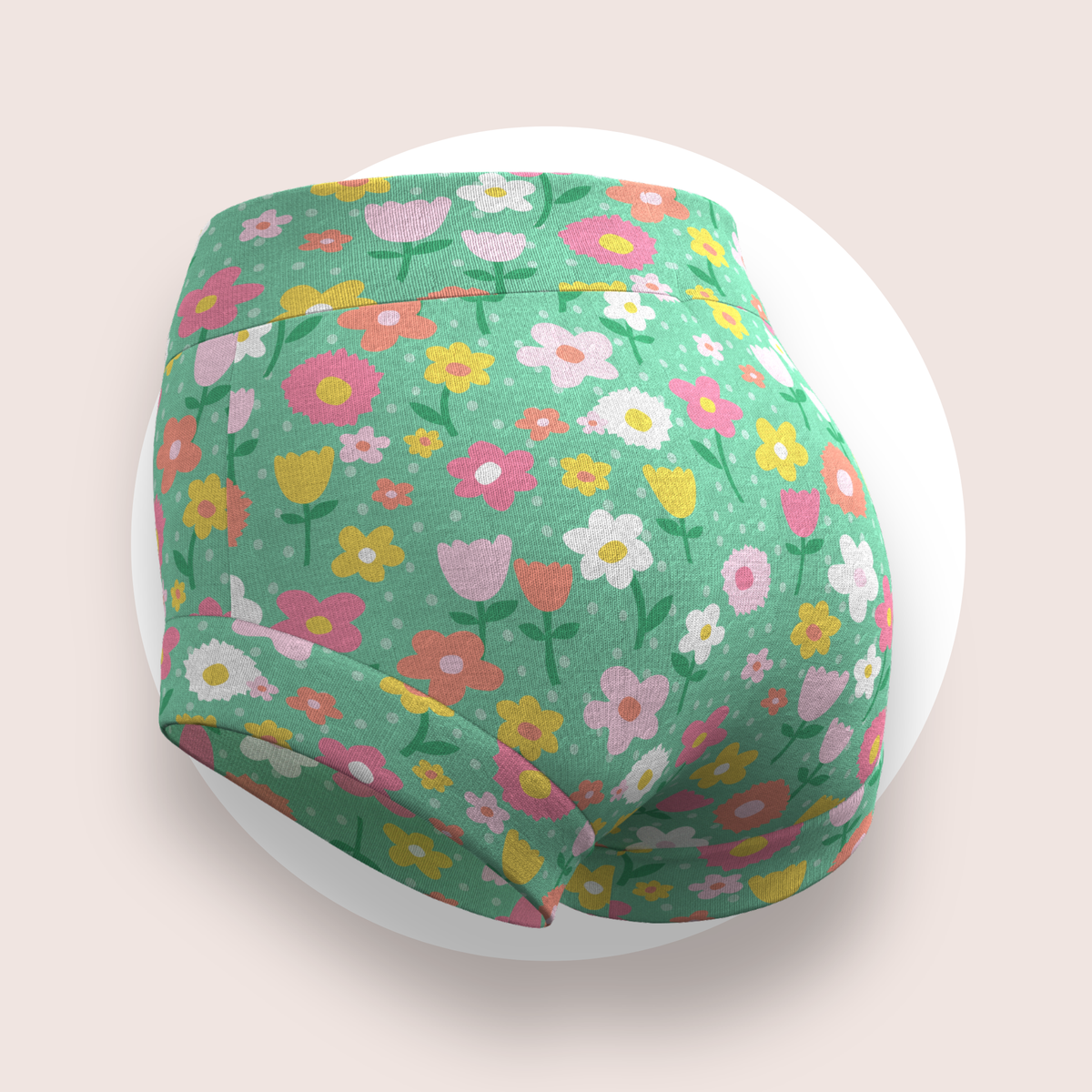 Lulu Funk Kids Brief in Meadow print (pink, yellow and white flowers on green), view 3 of 4