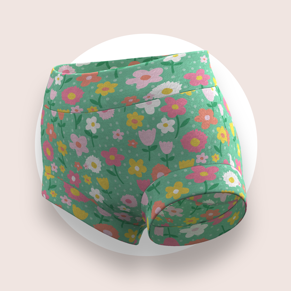 Lulu Funk Kids Brief in Meadow print (pink, yellow and white flowers on green), view 4 of 4