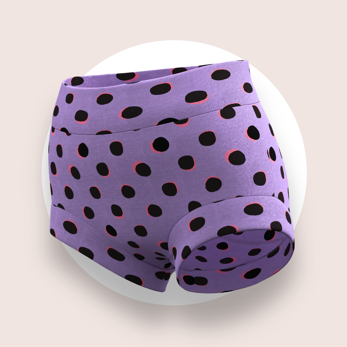 Lulu Funk Kids Brief in Neon Spot print (black spots on lilac), view 3 of 4