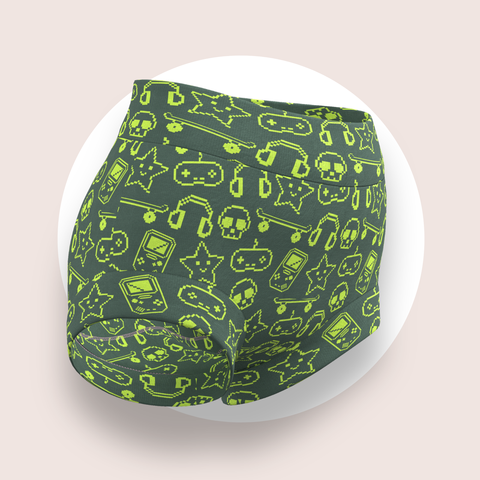 Lulu Funk Kids Brief in Pixel print (lime gaming icons on dark green), view 1 of 4