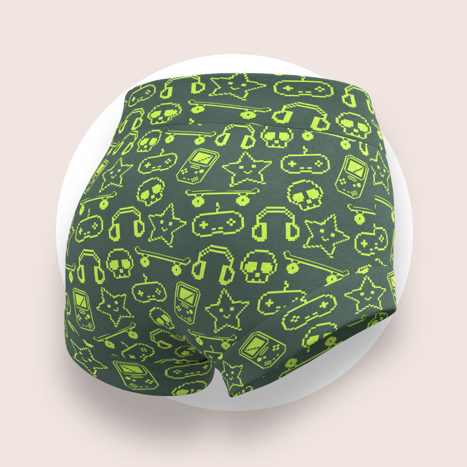 Lulu Funk Kids Brief in Pixel print (lime gaming icons on dark green), view 1 of 4
