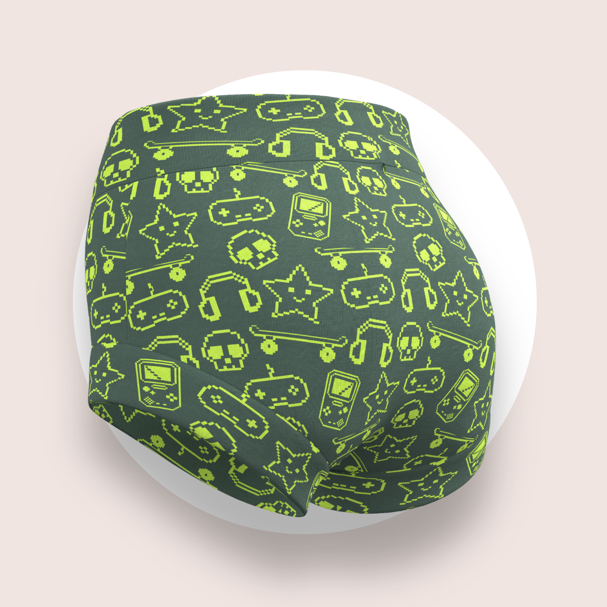 Lulu Funk Kids Brief in Pixel print (lime gaming icons on dark green), view 3 of 4