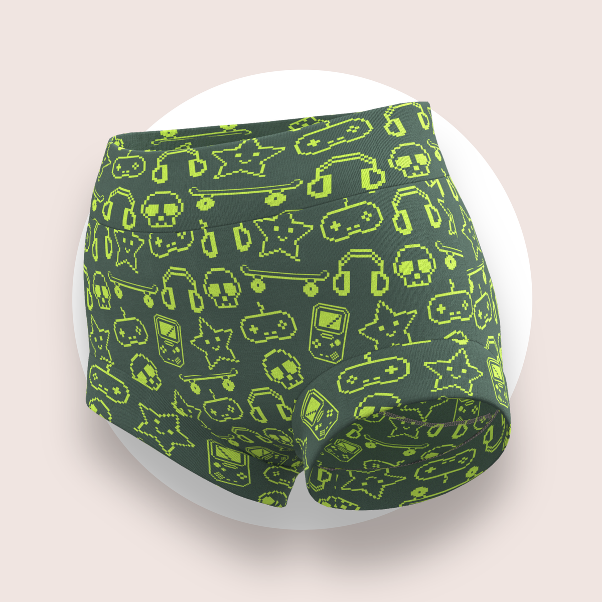 Lulu Funk Kids Brief in Pixel print (lime gaming icons on dark green), view 4 of 4
