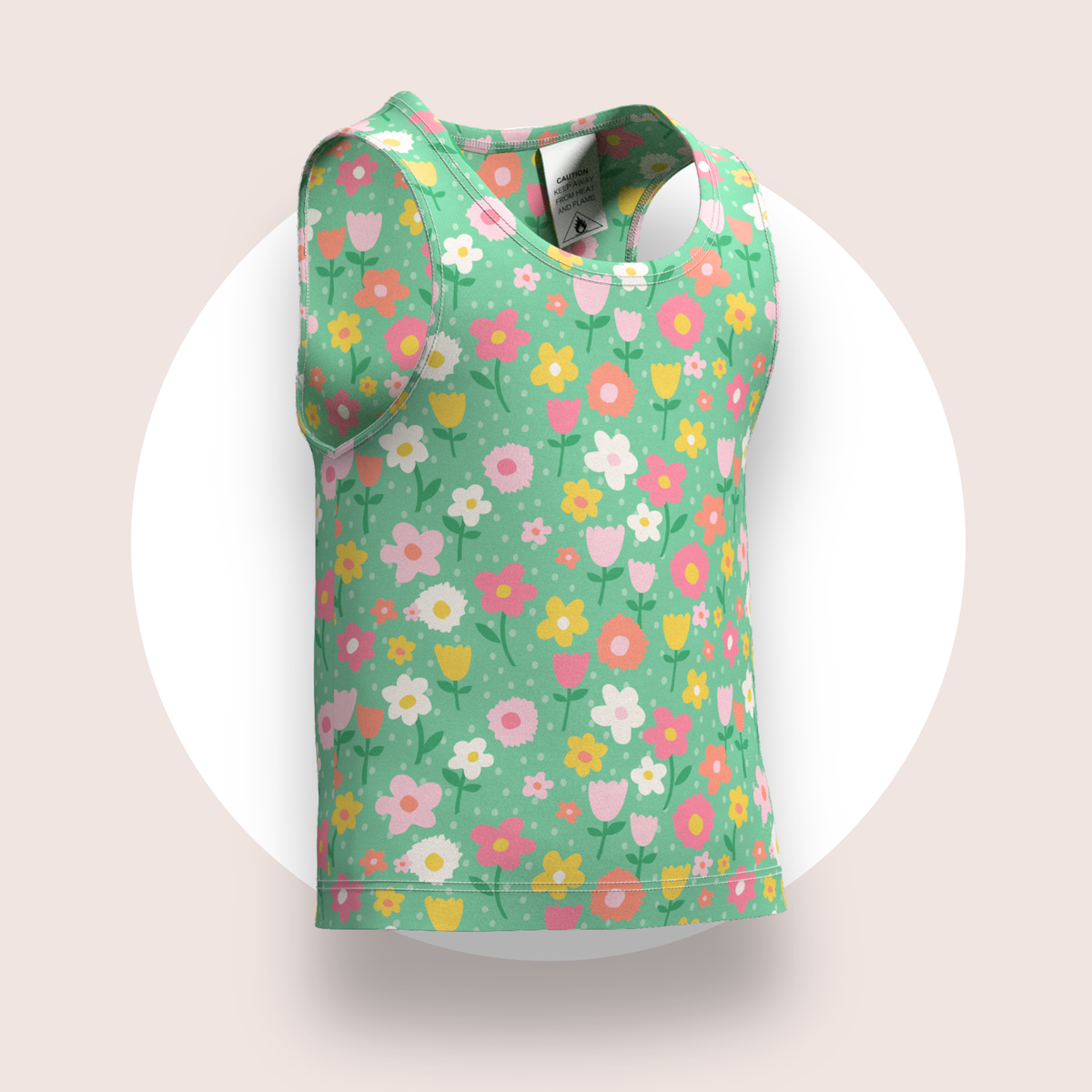 Lulu Funk Kids Singlet in Meadow print (pastel flowers on green), view 2 of 7