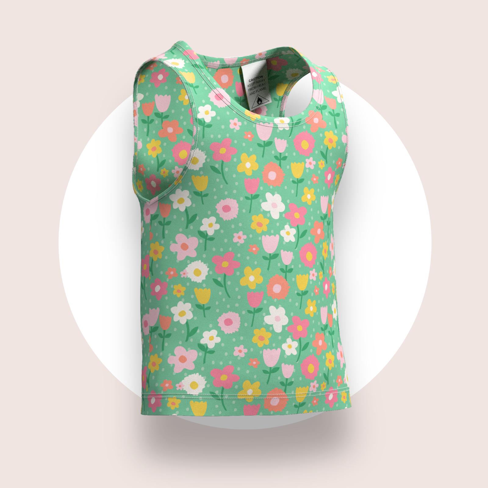 Lulu Funk Kids Singlet in Meadow print (pastel flowers on green), view 1 of 7