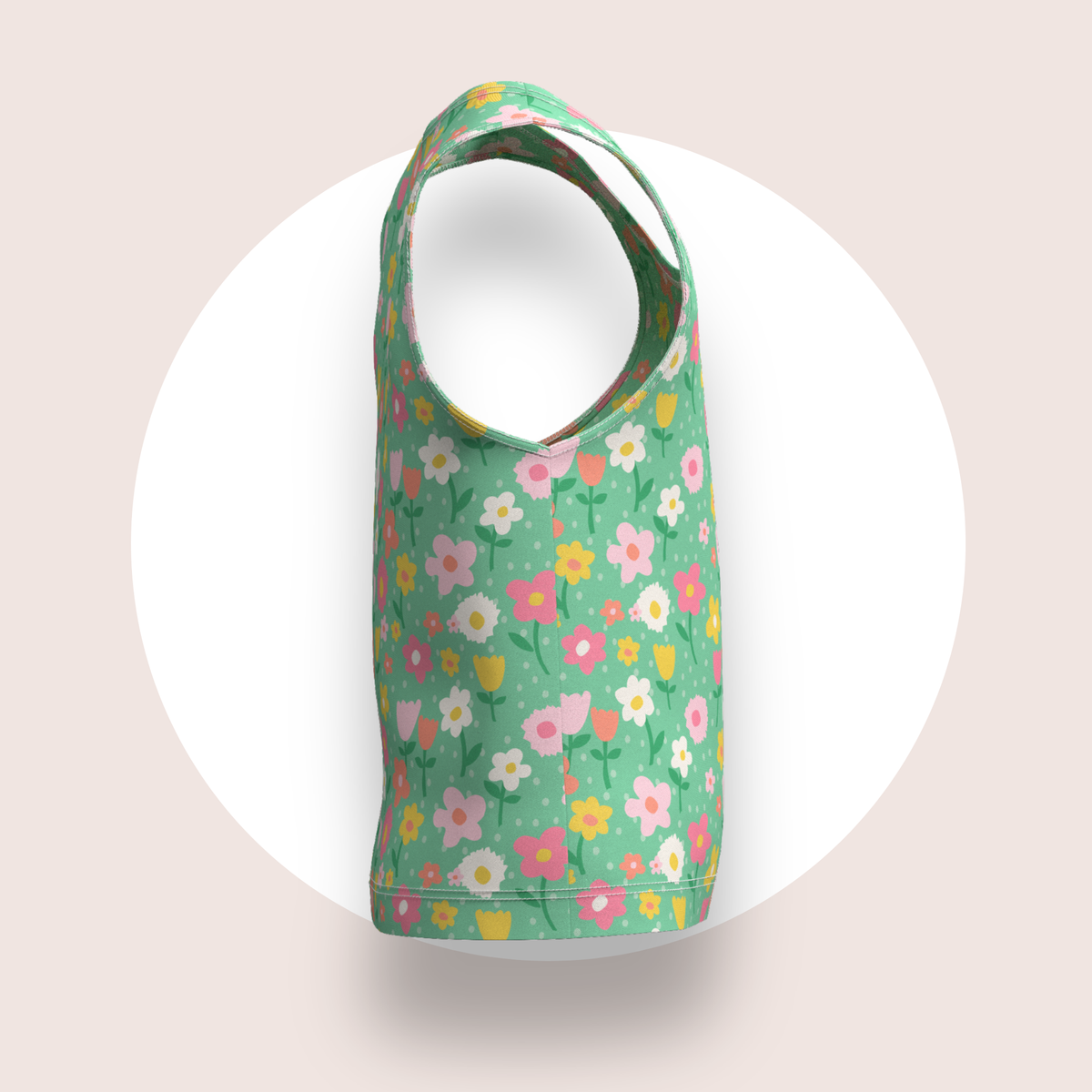 Lulu Funk Kids Singlet in Meadow print (pastel flowers on green), view 4 of 7