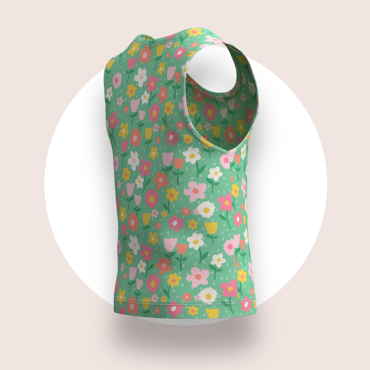 Lulu Funk Kids Singlet in Meadow print (pastel flowers on green), view 5 of 7