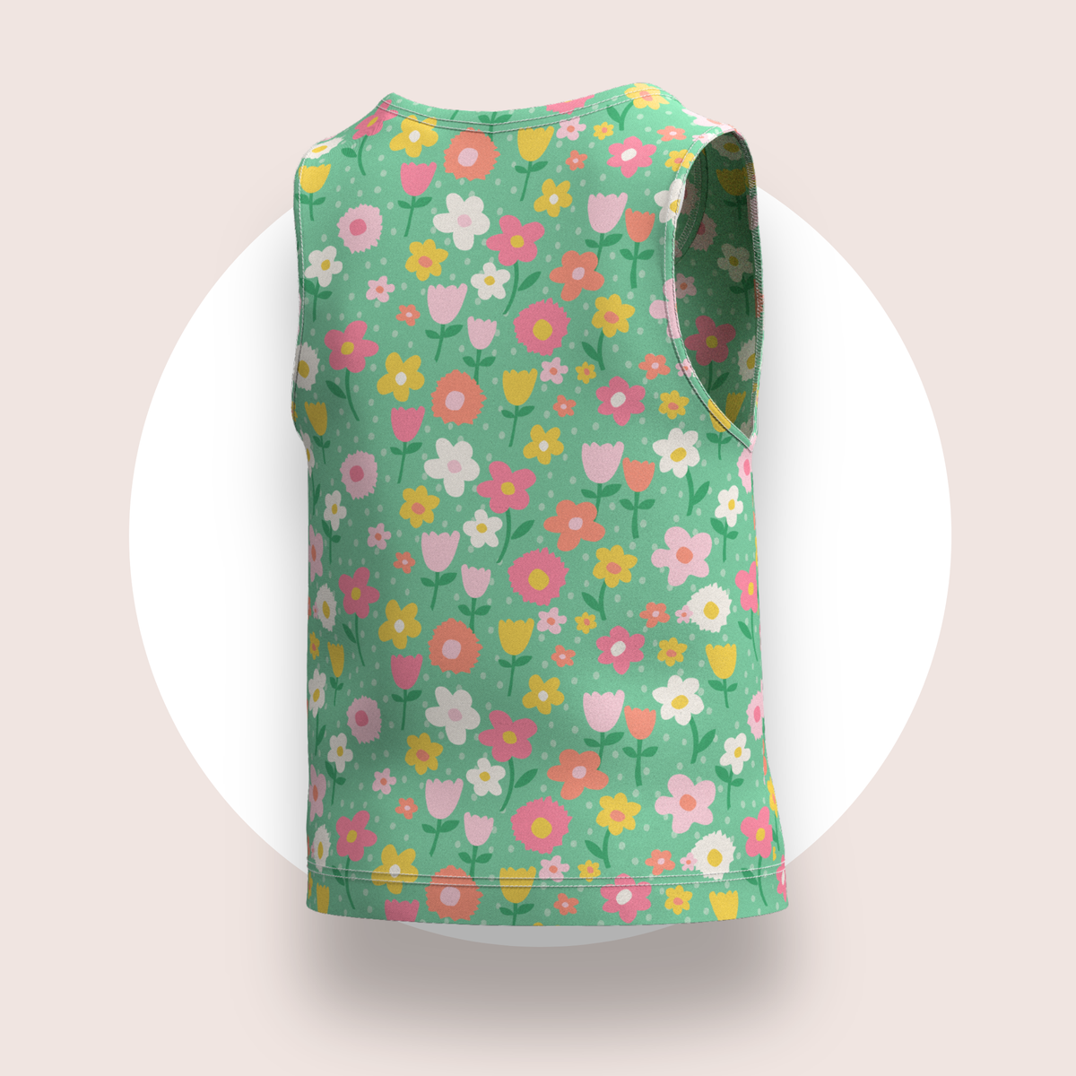Lulu Funk Kids Singlet in Meadow print (pastel flowers on green), view 6 of 7