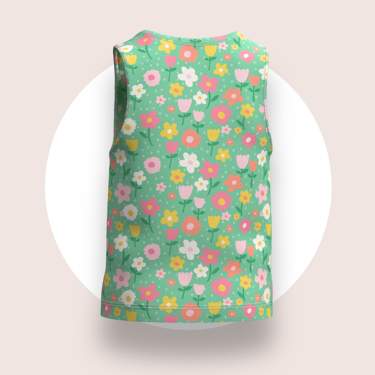 Lulu Funk Kids Singlet in Meadow print (pastel flowers on green), view 7 of 7