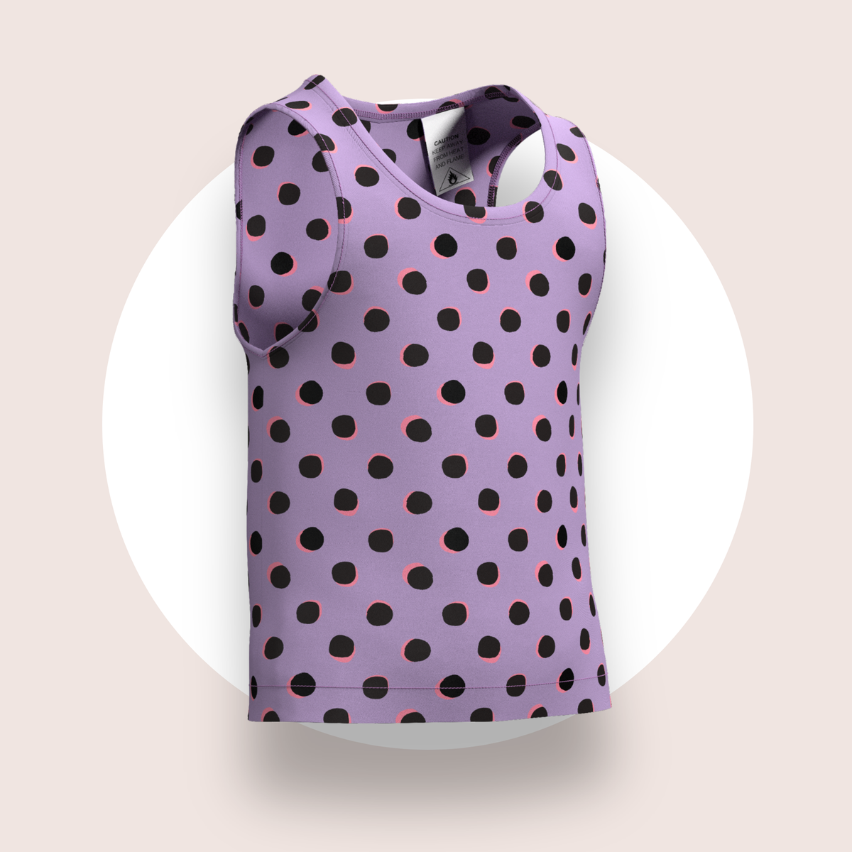 Lulu Funk Kids Singlet in Neon Spot print (black spots on lilac), view 2 of 7