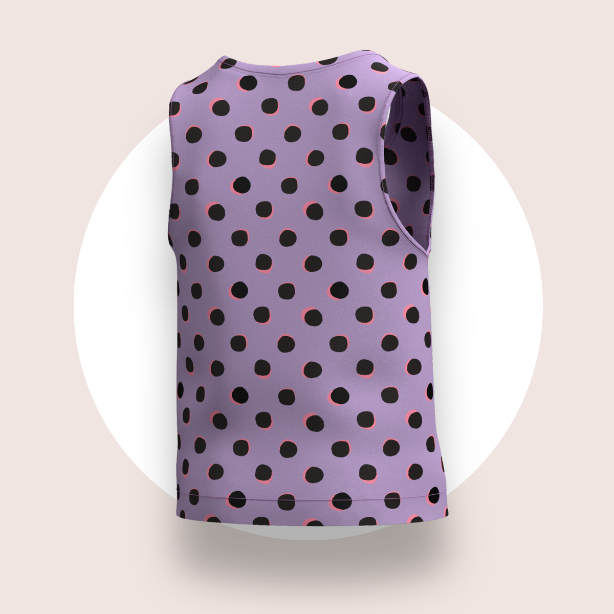 Lulu Funk Kids Singlet in Neon Spot print (black spots on lilac), view 6 of 7