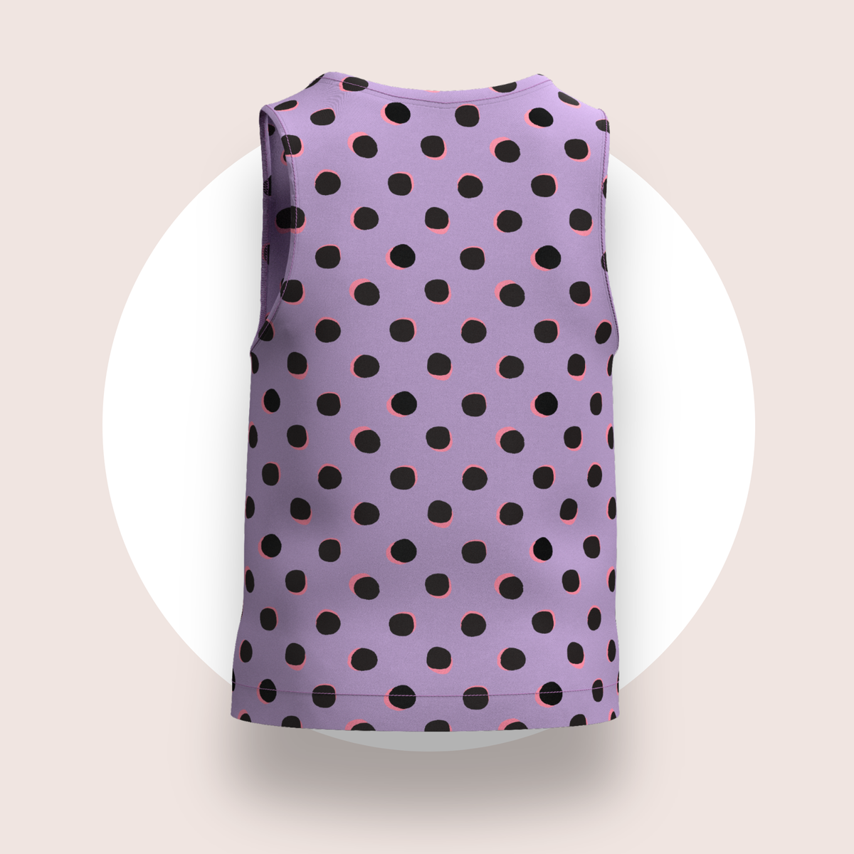 Lulu Funk Kids Singlet in Neon Spot print (black spots on lilac), view 7 of 7
