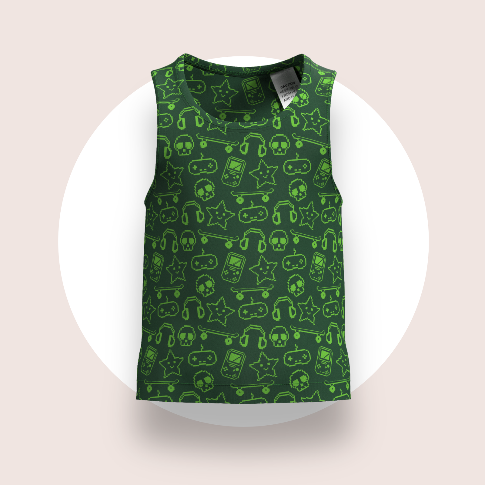 Lulu Funk Kids Singlet in Pixel print (lime gaming icons on dark green), view 1 of 7