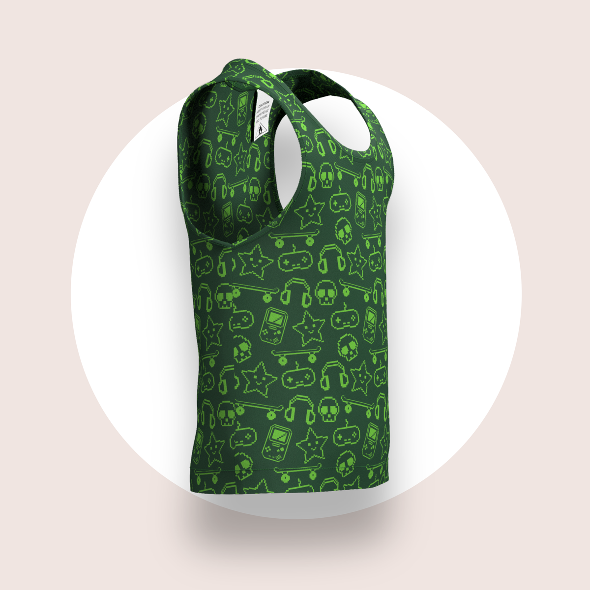 Lulu Funk Kids Singlet in Pixel print (lime gaming icons on dark green), view 3 of 7