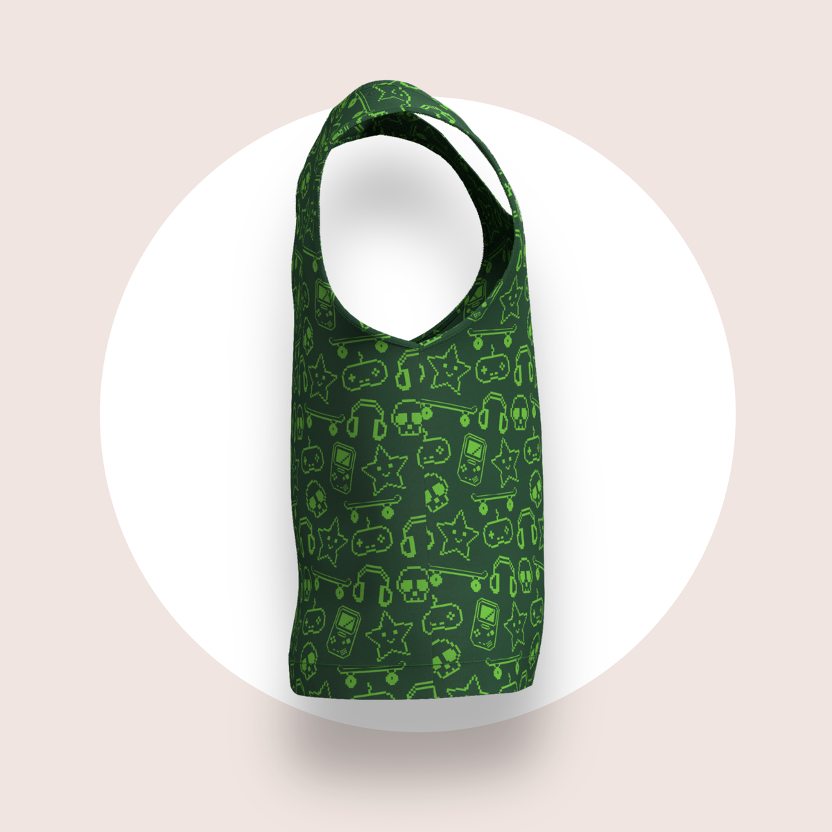 Lulu Funk Kids Singlet in Pixel print (lime gaming icons on dark green), view 4 of 7