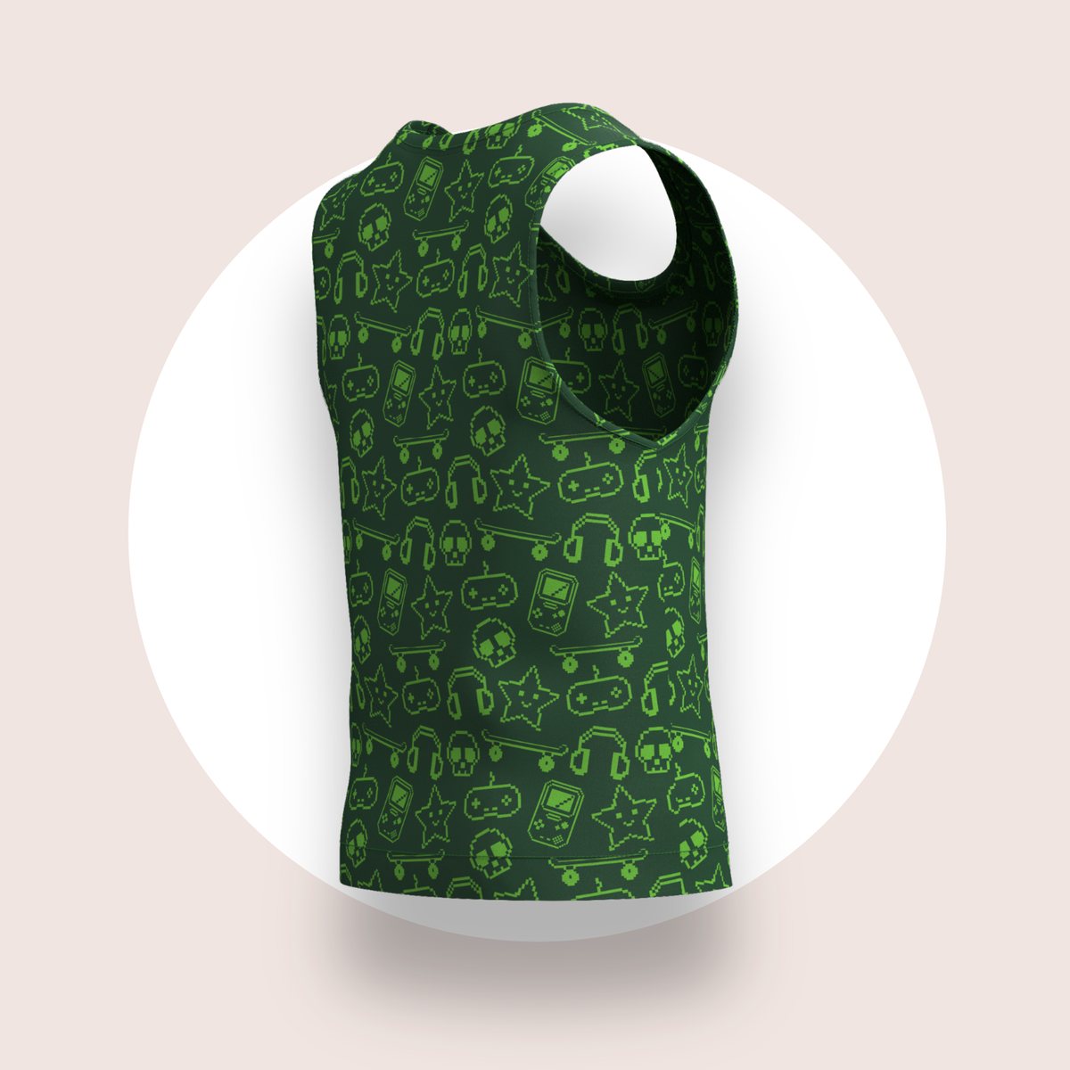 Lulu Funk Kids Singlet in Pixel print (lime gaming icons on dark green), view 5 of 7