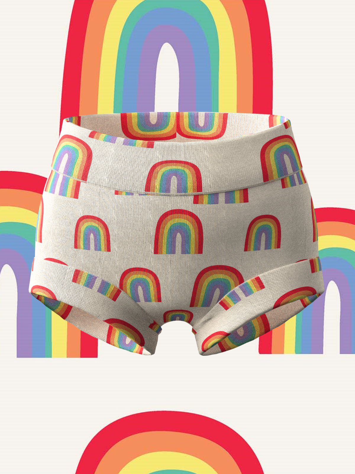 Kids Briefs with rainbows on a light background