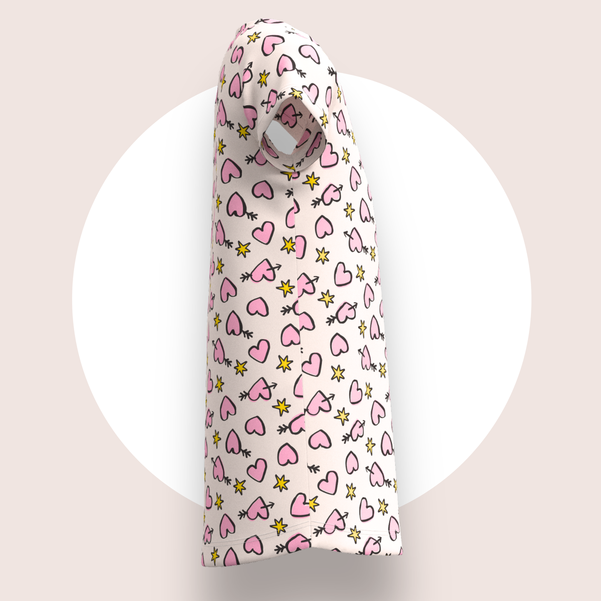 Lulu Funk Kids Nightie in Cosmic Hearts print (pink hearts, cupid arrows and yellow stars on white), view 4 of 7