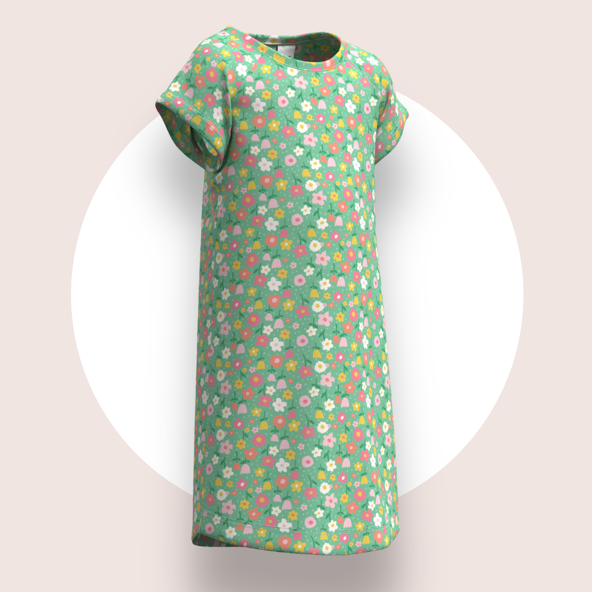 Lulu Funk Kids Nightie in Meadow print (pastel flowers on green), view 2 of 7