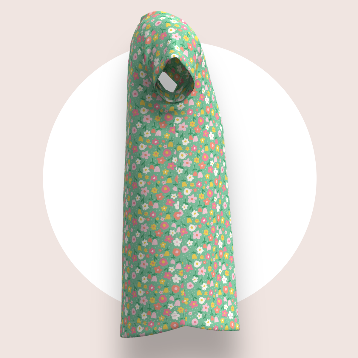 Lulu Funk Kids Nightie in Meadow print (pastel flowers on green), view 4 of 7
