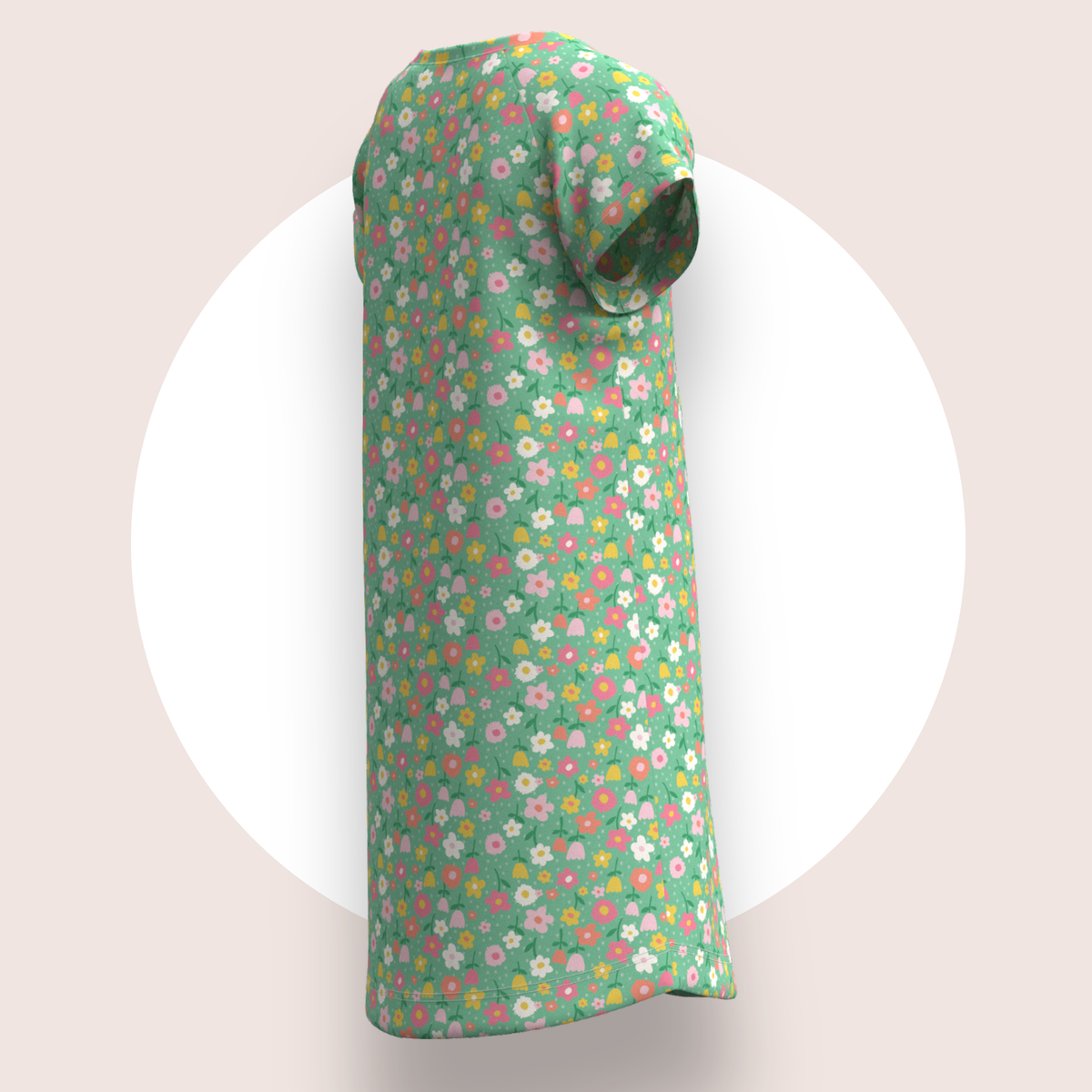 Lulu Funk Kids Nightie in Meadow print (pastel flowers on green), view 5 of 7