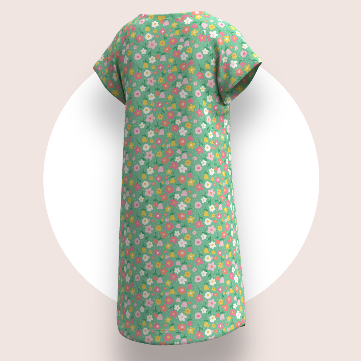 Lulu Funk Kids Nightie in Meadow print (pastel flowers on green), view 6 of 7