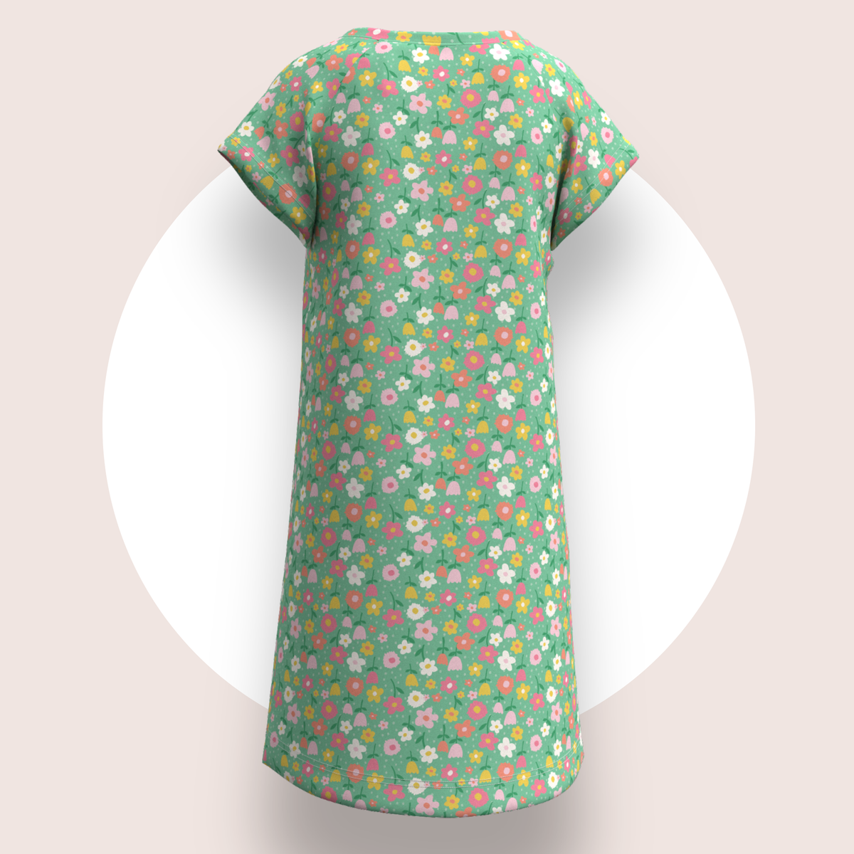 Lulu Funk Kids Nightie in Meadow print (pastel flowers on green), view 7 of 7