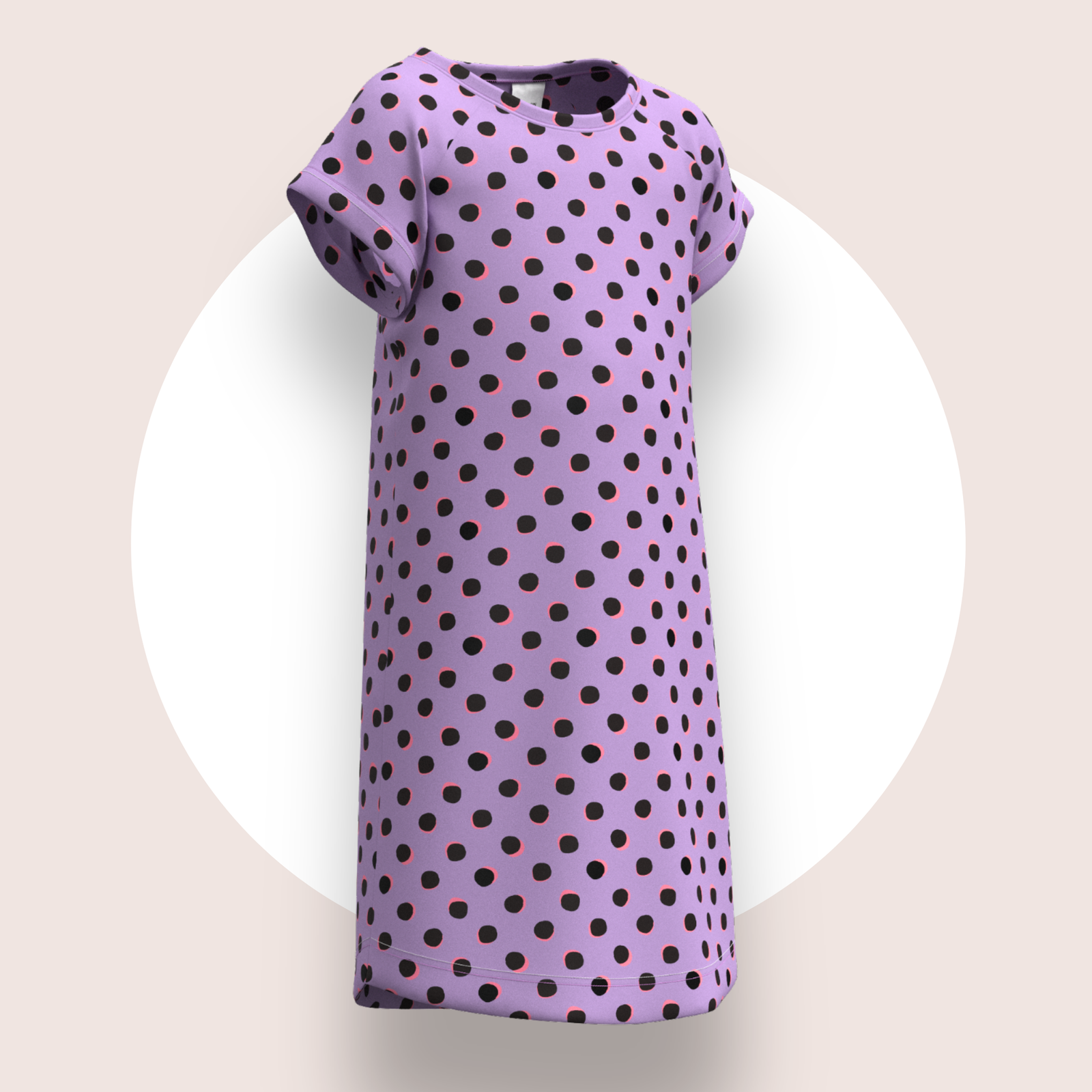 Lulu Funk Kids Nightie in Neon Spot print (black spots on lilac), view 1 of 7