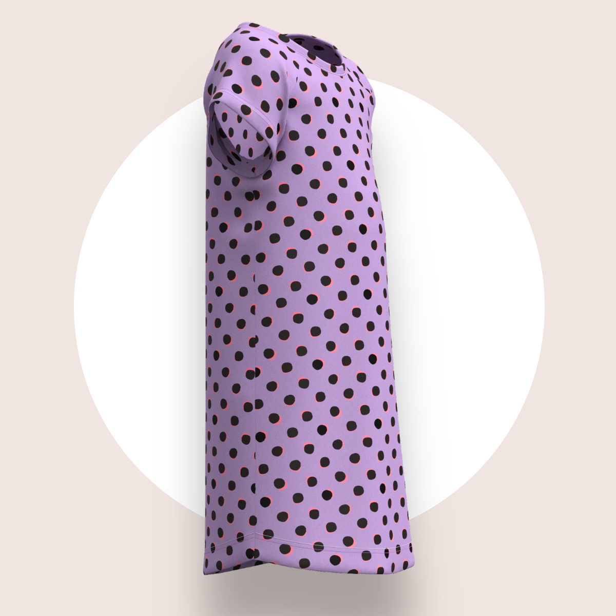 Lulu Funk Kids Nightie in Neon Spot print (black spots on lilac), view 3 of 7