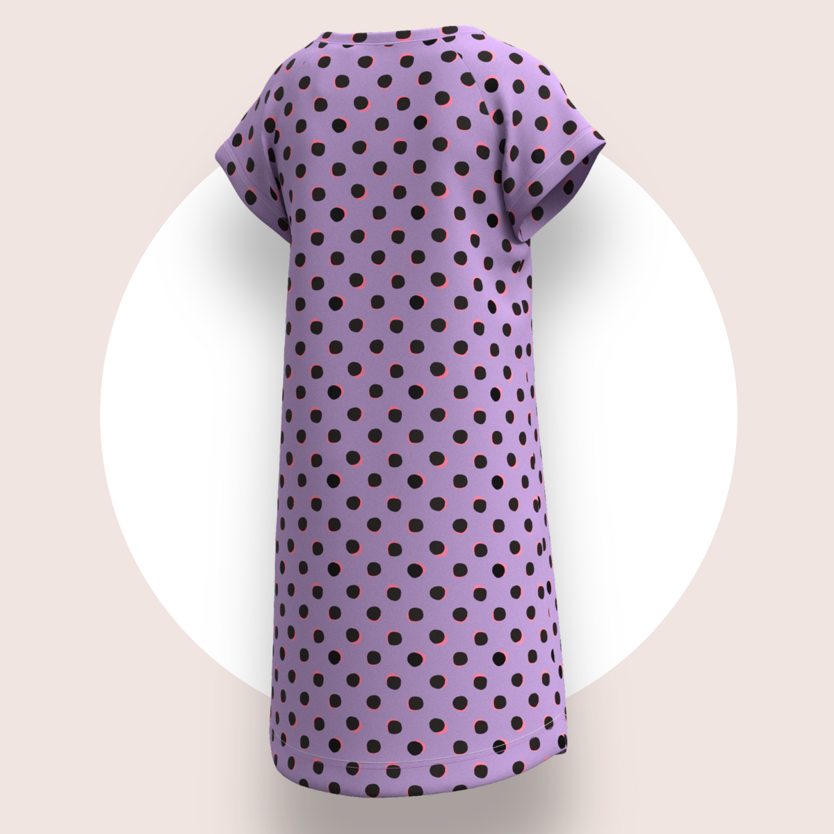 Lulu Funk Kids Nightie in Neon Spot print (black spots on lilac), view 6 of 7