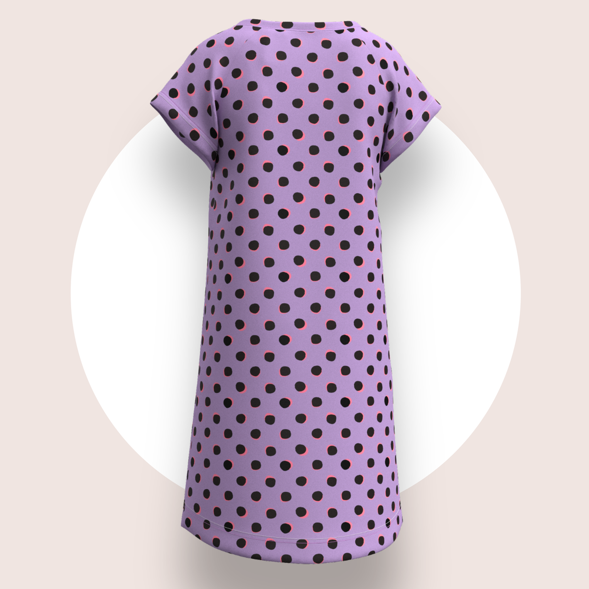 Lulu Funk Kids Nightie in Neon Spot print (black spots on lilac), view 7 of 7