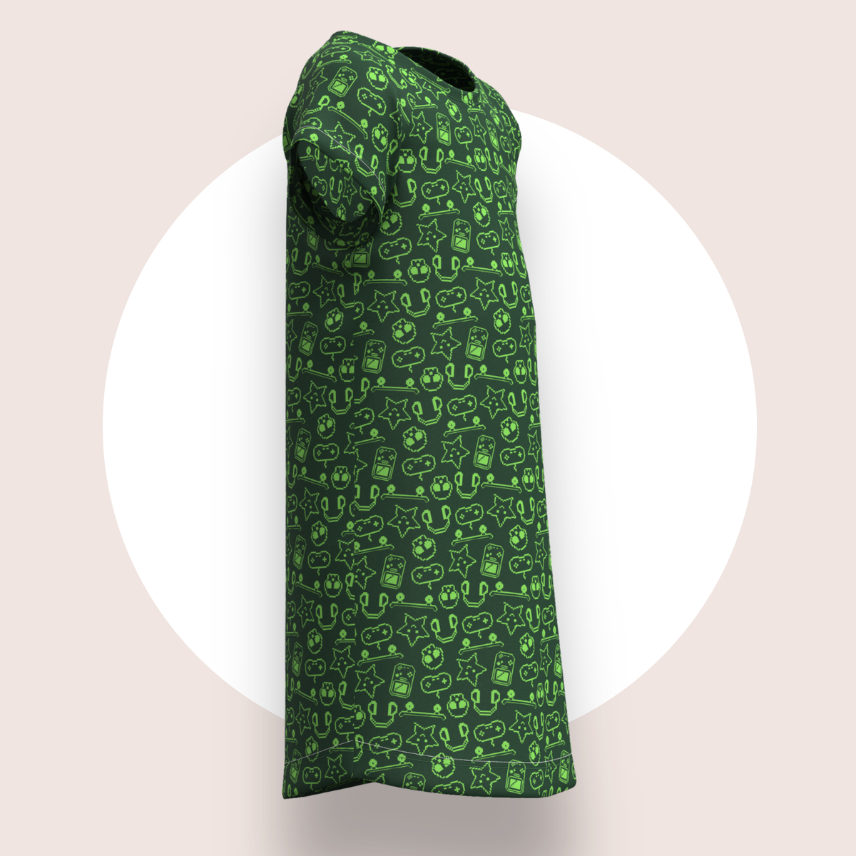 Lulu Funk Kids Nightie in Pixel print (lime gaming icons on dark green), view 3 of 7